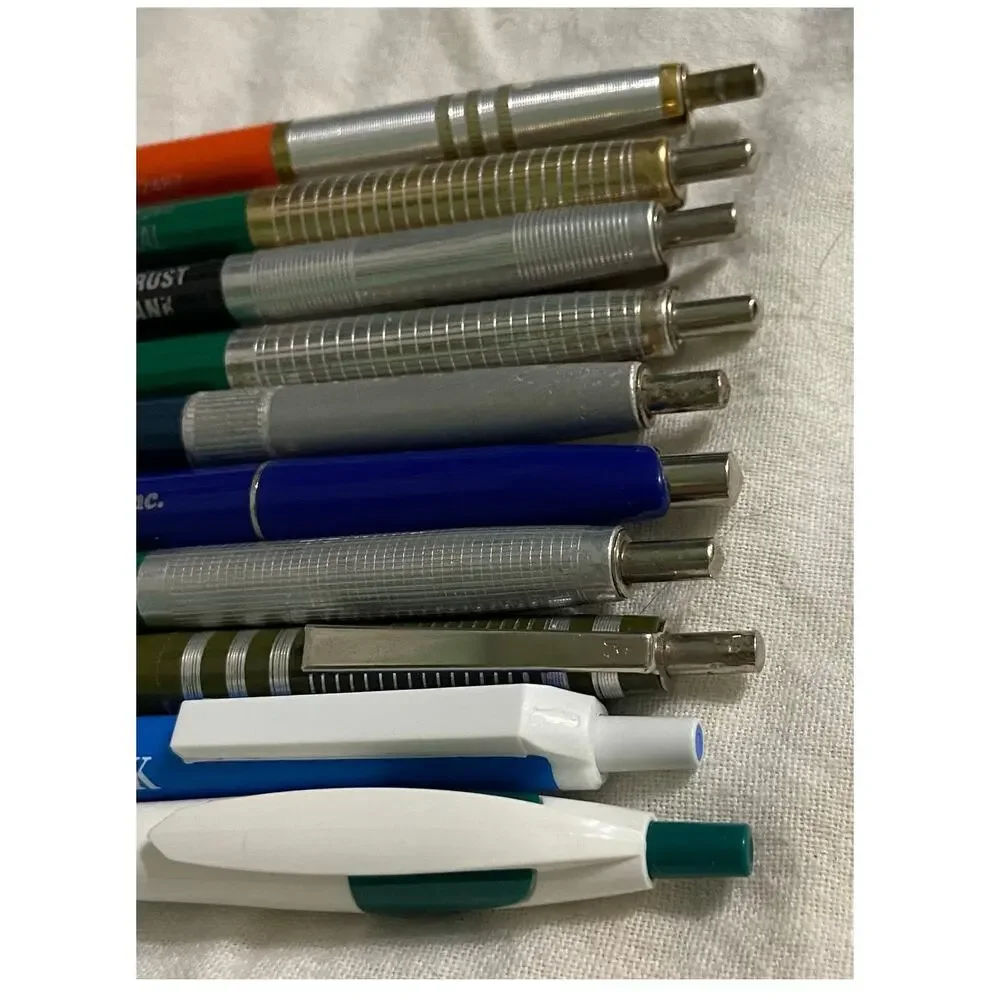 Vtg Lot 10 Finance Pen USA Everglide Scripto Click Ballpoint Advertising Collect